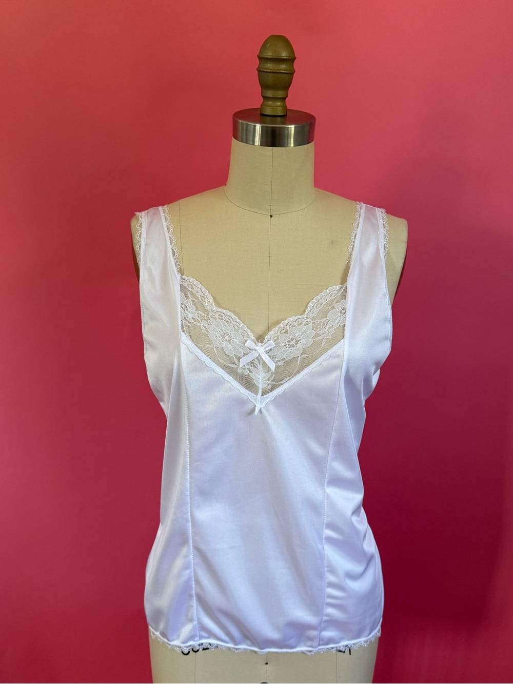 Vintage 90s/Y2K Romantic Coquette BalletCore Lace Adorned Slip Tank L - Picture 1 of 8